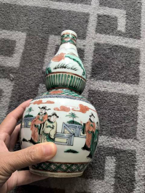 古玩陶瓷五彩人物故事紋葫蘆瓶真品鑒賞圖