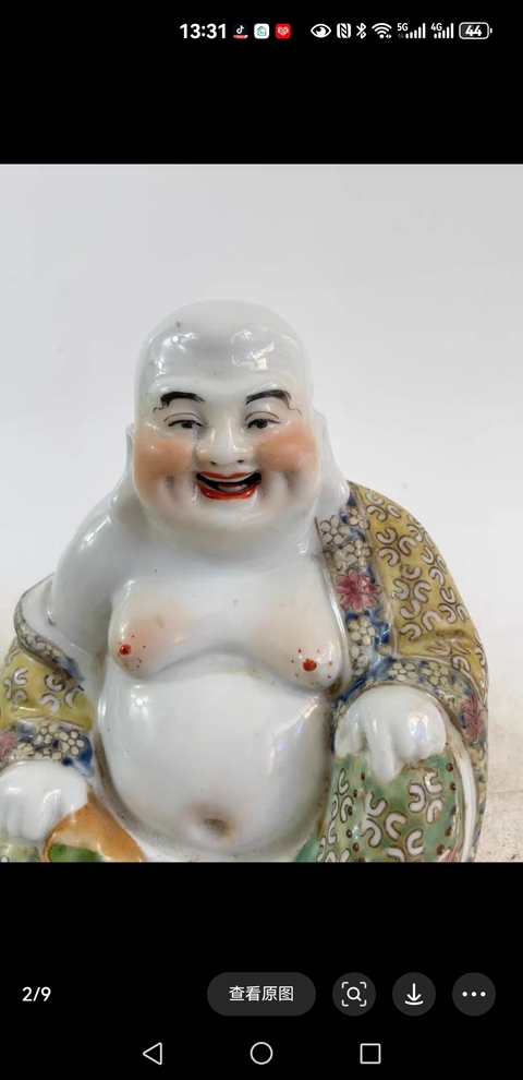 古玩陶瓷彌勒佛粉彩塑像真品鑒賞圖