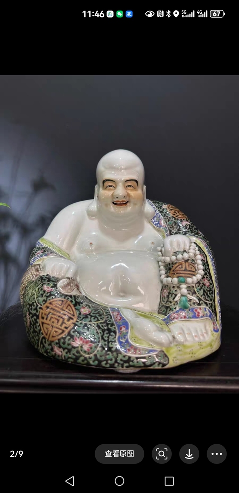 古玩陶瓷彌勒佛粉彩塑像真品鑒賞圖