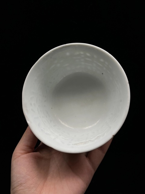 古玩陶瓷青花邊廣彩雙龍戲珠紋玲瓏茶圓真品鑒賞圖