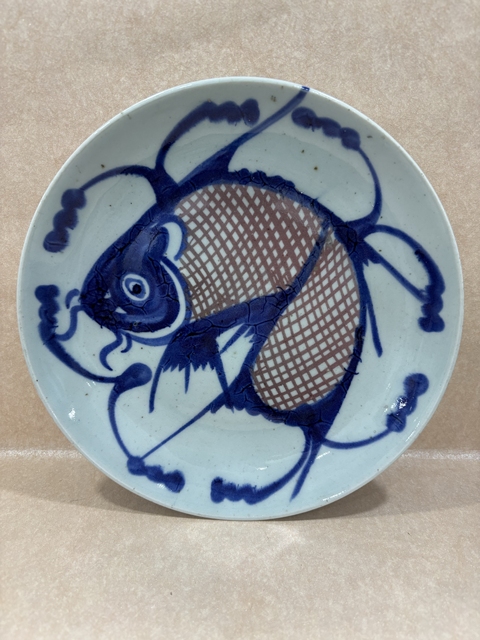 古玩陶瓷魚藻紋青花盤真品鑒賞圖