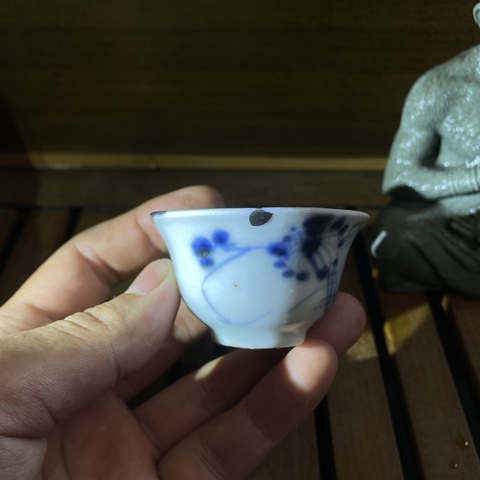 古玩陶瓷花蝶紋青花杯拍賣,當前價格320元