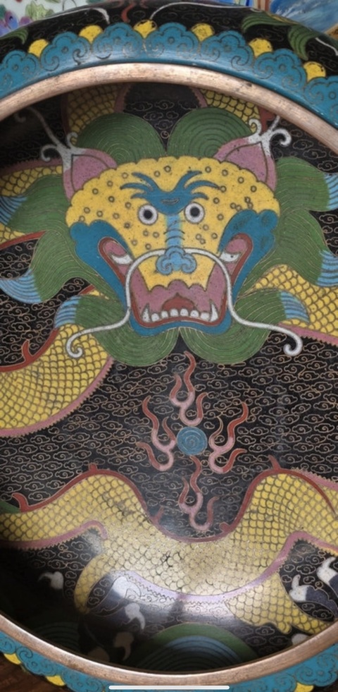 古玩陶瓷景泰藍龍紋筆洗真品鑒賞圖