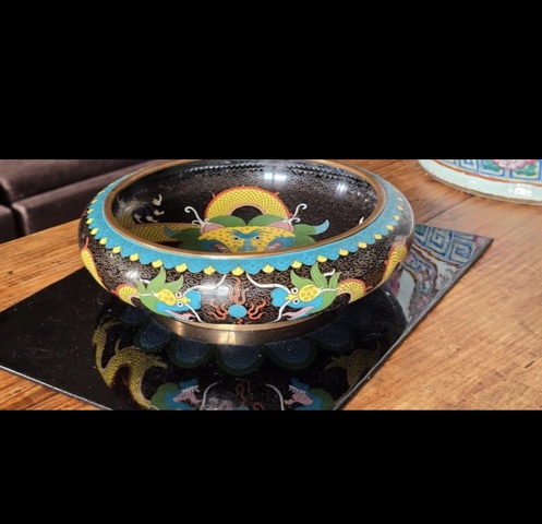 古玩陶瓷景泰藍龍紋筆洗真品鑒賞圖