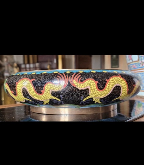 古玩陶瓷景泰藍龍紋筆洗真品鑒賞圖