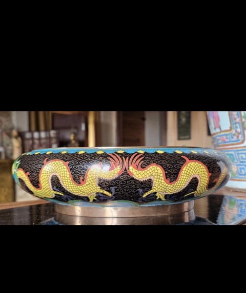 古玩陶瓷景泰藍龍紋筆洗真品鑒賞圖