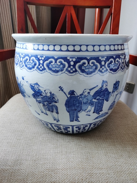古玩陶瓷青花人物故事卷缸真品鑒賞圖