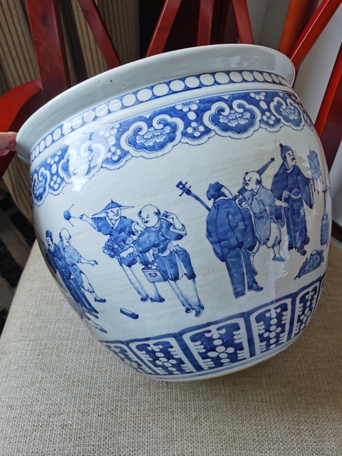古玩陶瓷青花人物故事卷缸真品鑒賞圖