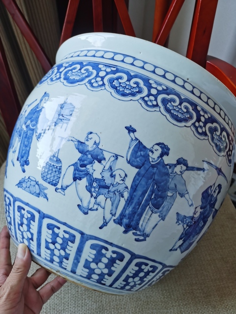 古玩陶瓷青花人物故事卷缸真品鑒賞圖