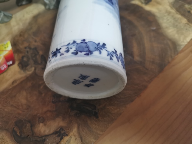 古玩陶瓷三娘教子青花花觚真品鑒賞圖