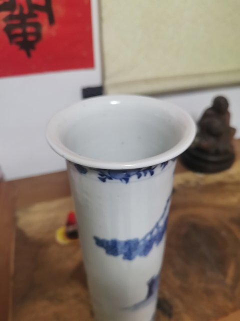 古玩陶瓷三娘教子青花花觚真品鑒賞圖