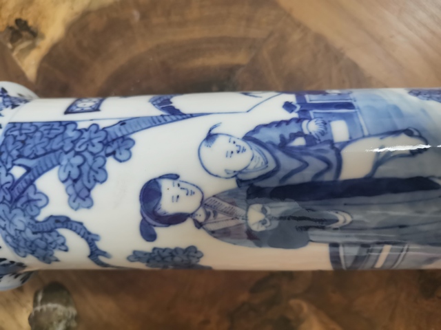 古玩陶瓷三娘教子青花花觚真品鑒賞圖