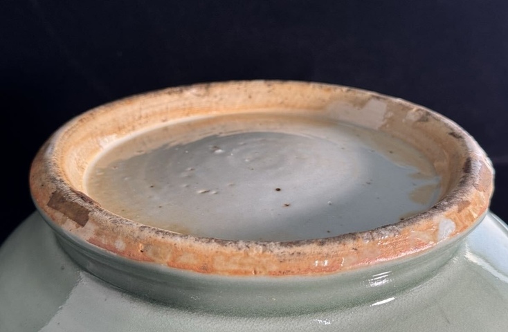古玩陶瓷豆青釉青花花卉雙耳尊真品鑒賞圖