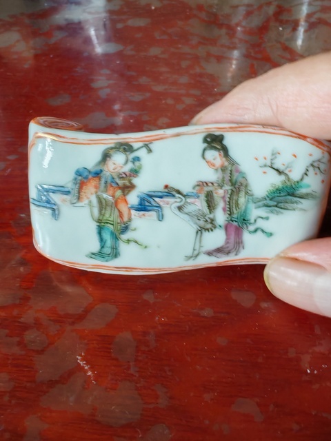 古玩陶瓷粉彩麻姑獻(xiàn)壽圖磨床，模糊，偏老真品鑒賞圖