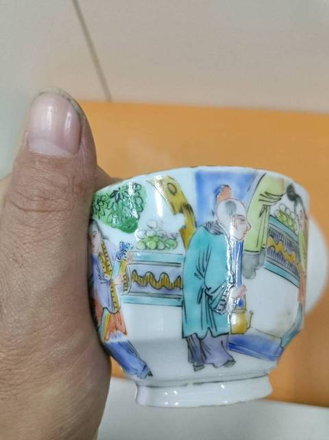 古玩陶瓷綠廣彩杯蝶一套拍賣,當前價格2888元