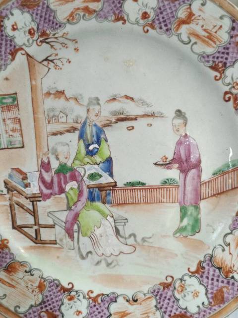 古玩陶瓷人物庭院廣彩盤拍賣,當前價格2666元