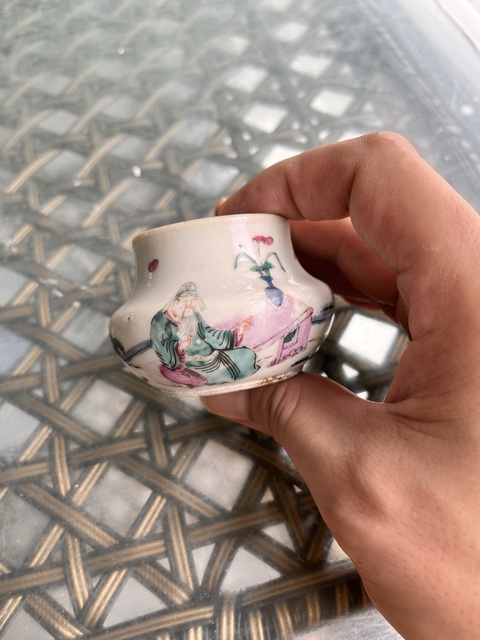 古玩陶瓷粉彩人物故事紋水盂真品鑒賞圖