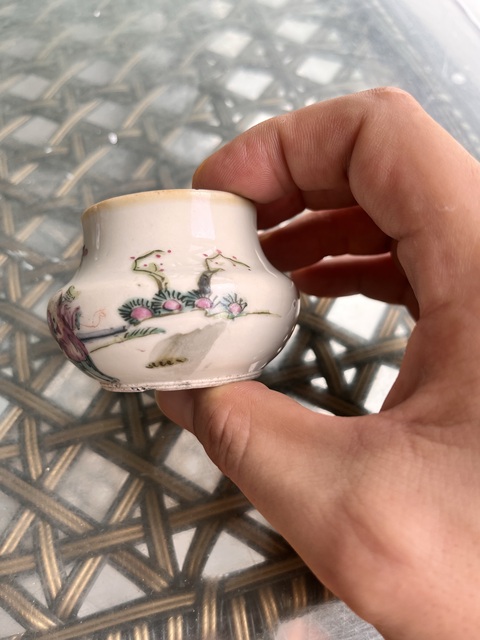 古玩陶瓷粉彩人物故事紋水盂真品鑒賞圖
