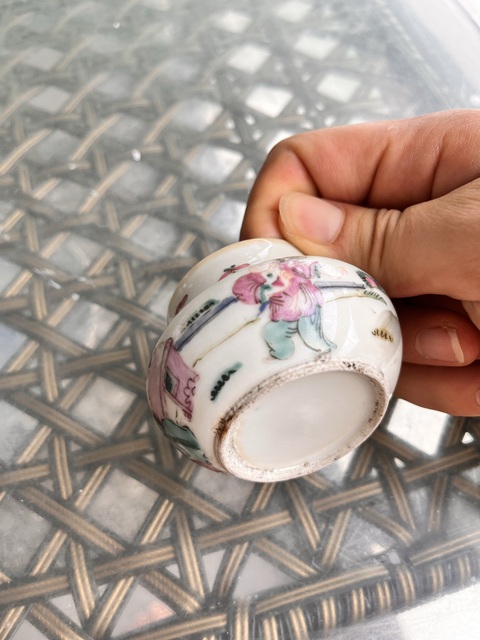 古玩陶瓷粉彩人物故事紋水盂真品鑒賞圖
