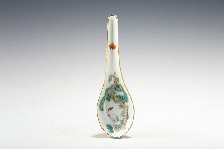 古玩陶瓷清道光·粉彩松鶴延年紋湯勺真品鑒賞圖