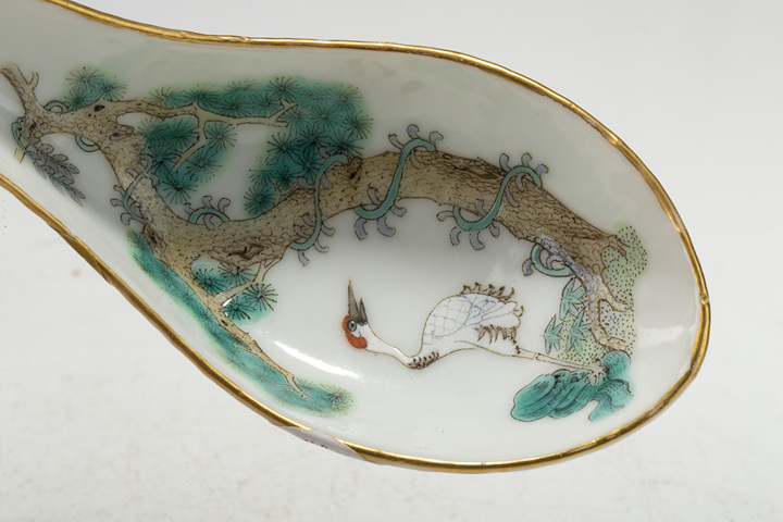 古玩陶瓷清道光·粉彩松鶴延年紋湯勺真品鑒賞圖