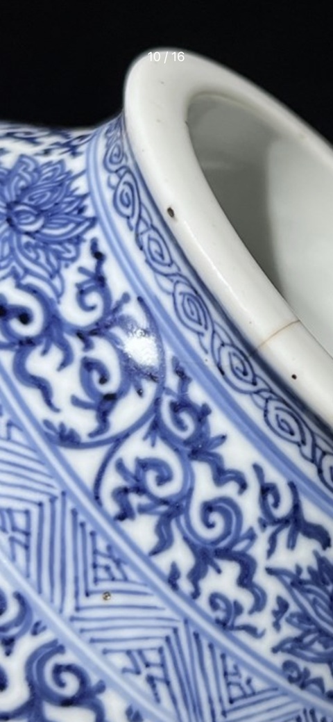 古玩陶瓷青花淡描花卉紋水盂真品鑒賞圖