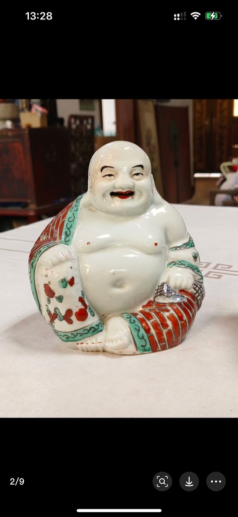 古玩陶瓷粉彩彌勒笑佛真品鑒賞圖