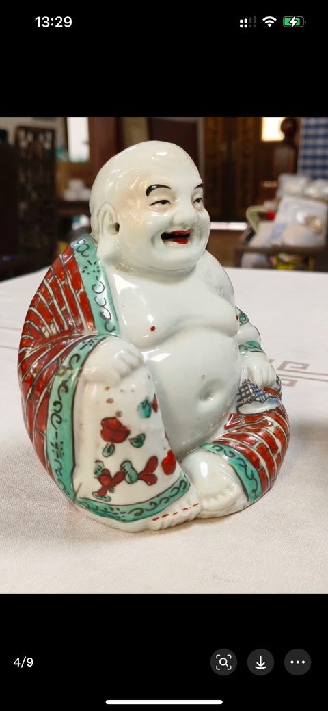 古玩陶瓷粉彩彌勒笑佛真品鑒賞圖