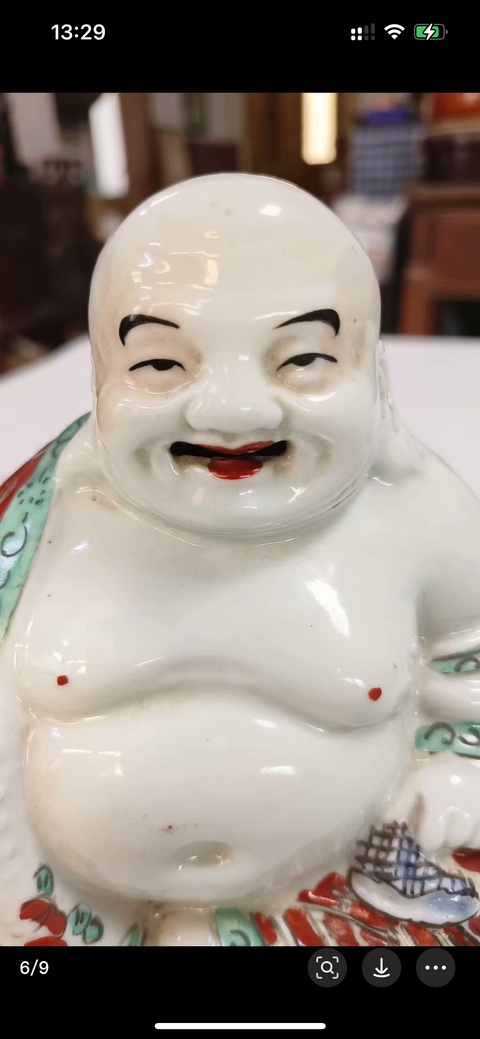 古玩陶瓷粉彩彌勒笑佛真品鑒賞圖