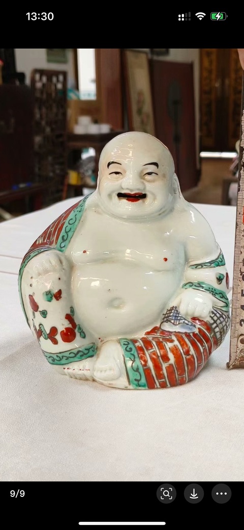 古玩陶瓷粉彩彌勒笑佛真品鑒賞圖