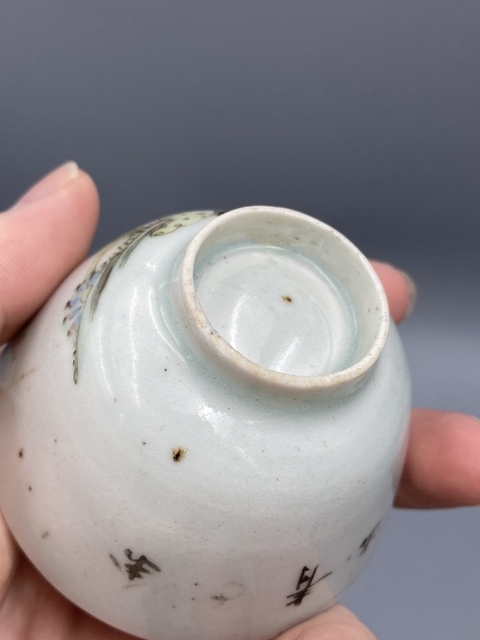 古玩陶瓷淺絳彩桃花美人茶杯真品鑒賞圖