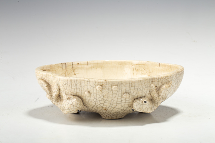 古玩陶瓷民國(guó)·哥釉堆塑雙魚(yú)紋洗真品鑒賞圖