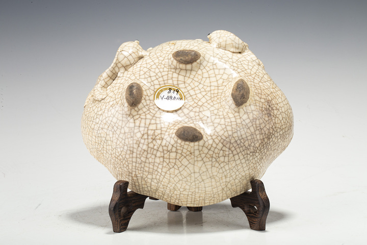 古玩陶瓷民國(guó)·哥釉堆塑雙魚(yú)紋洗真品鑒賞圖