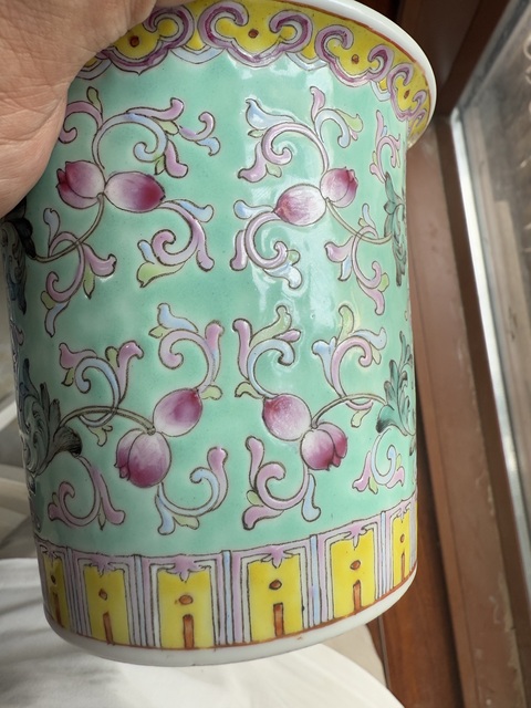 古玩陶瓷松石粉彩花卉紋花盆拍賣，當前價格5500元