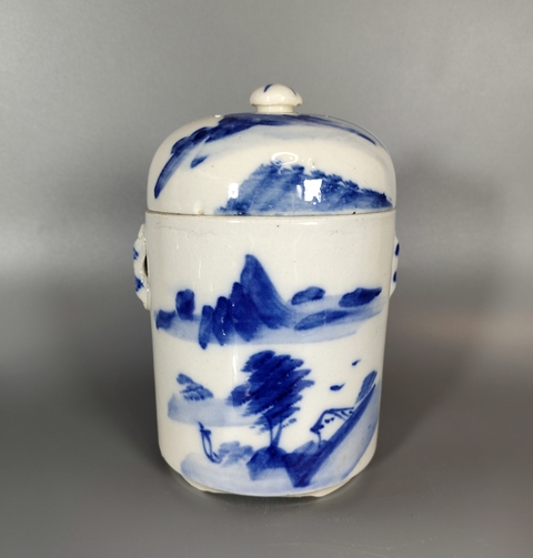 古玩陶瓷清末-青花山水人物蓋缸拍賣,當前價格999元