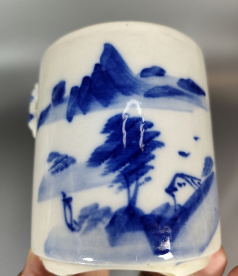 古玩陶瓷清末-青花山水人物蓋缸拍賣,當前價格999元