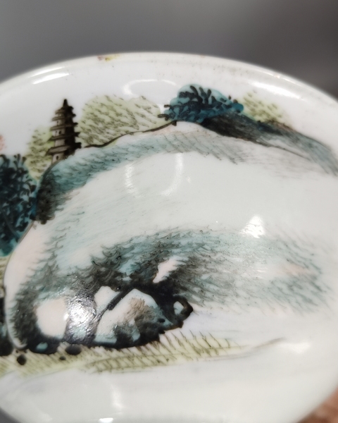 古玩陶瓷民國-淺絳彩山水人物茶碗拍賣,當前價格999元