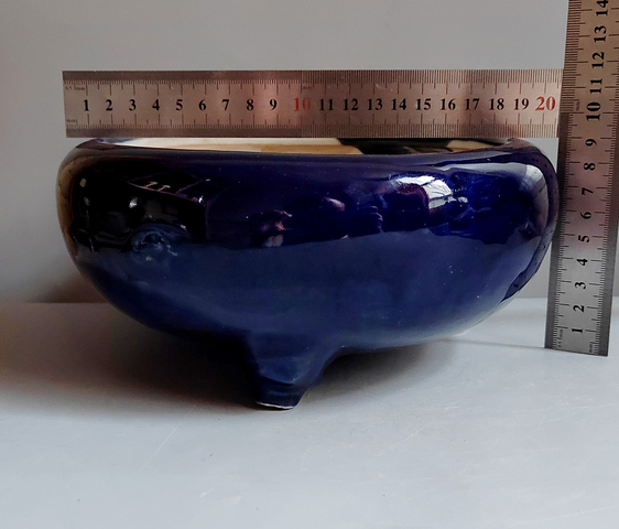 古玩陶瓷藍釉三足洗式香爐真品鑒賞圖