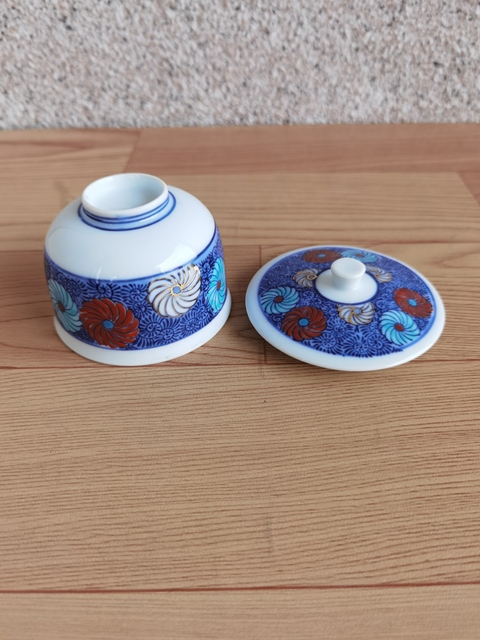 古玩陶瓷青花加彩蓋杯拍賣，當前價格120元