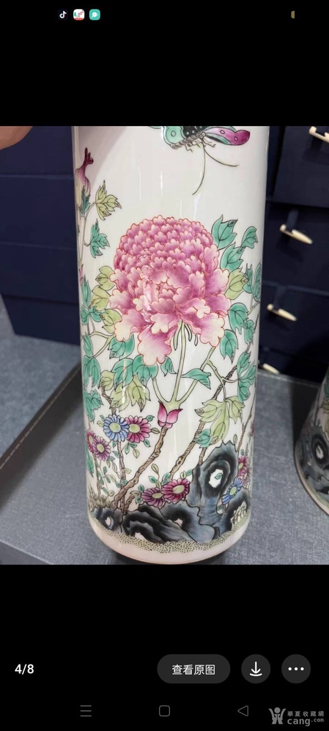古玩陶瓷花蝶紋粉彩帽筒真品鑒賞圖