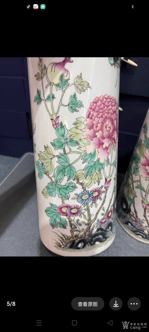 古玩陶瓷花蝶紋粉彩帽筒真品鑒賞圖