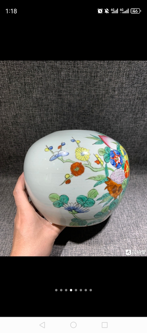 古玩陶瓷花果紋粉彩西瓜罐真品鑒賞圖