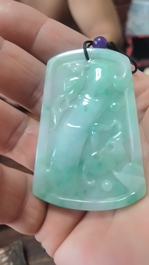 古玩玉器天然翡翠雕“花鳥牌”真品鑒賞圖