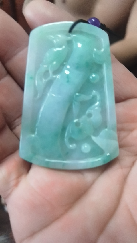 古玩玉器天然翡翠雕“花鳥牌”真品鑒賞圖
