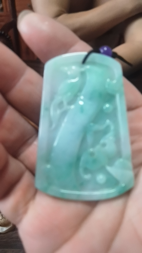 古玩玉器天然翡翠雕“花鳥牌”真品鑒賞圖