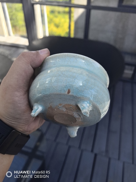 古玩陶瓷元末明初龍泉窯粉青釉獸首三足爐拍賣,當前價格9600元