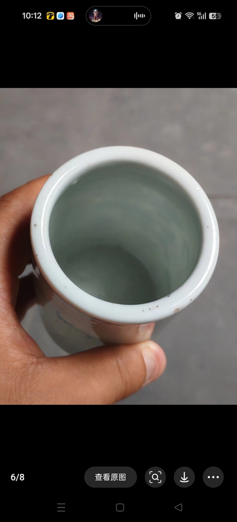 古玩陶瓷玉環底博古圖青花筆筒真品鑒賞圖