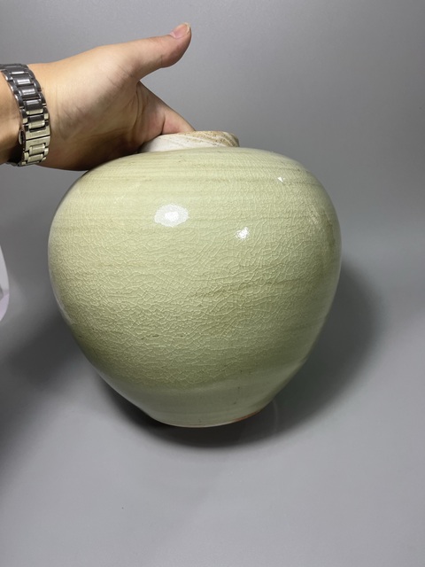 古玩陶瓷日本江戶仿龍泉青釉罐真品鑒賞圖