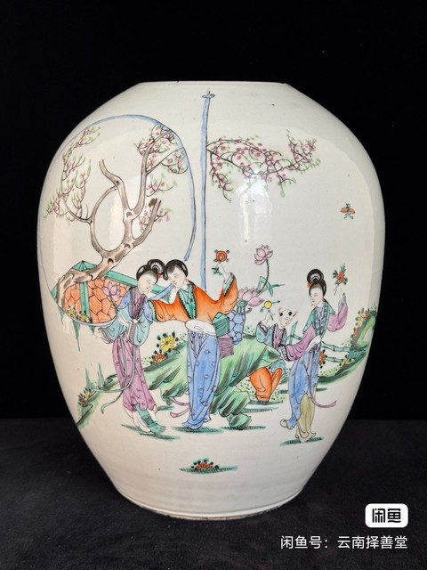 古玩陶瓷仕女紋冬瓜罐真品鑒賞圖