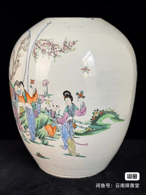 古玩陶瓷仕女紋冬瓜罐真品鑒賞圖